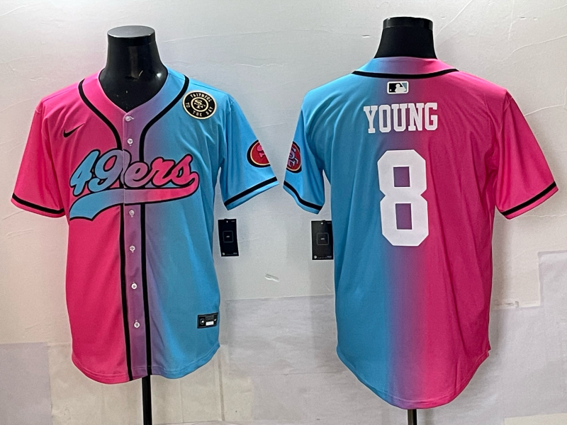 Men 2025 San Francisco 49ers 8 Young Pink Blue pink Nike Limited NFL Jersey 0012